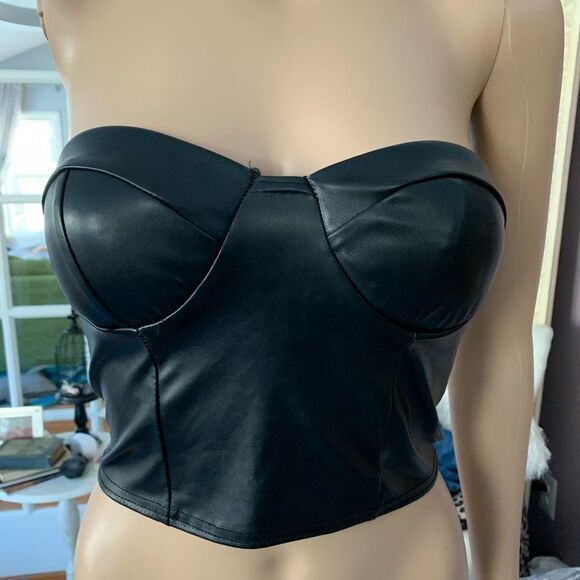Veggie Leather Black Bustier sz UK 8 US 4 EUC - Picture 1 of 3